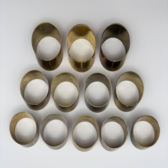 Brass Napkin Rings Modernist Slanted Design Gold Dining Table '70s Set of 12 - Picture 8 of 13